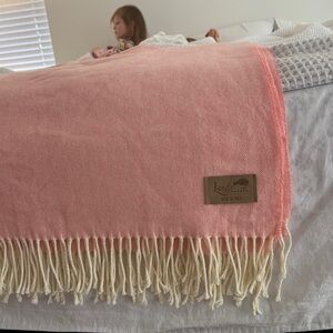 Lands' End Coral Pink Fringe Throw Blanket